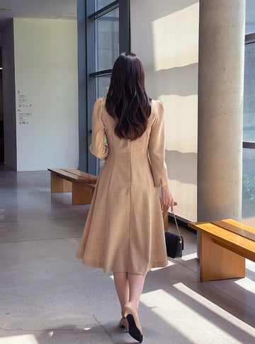 Romid Double Button Puff Tweed Flare One Piece